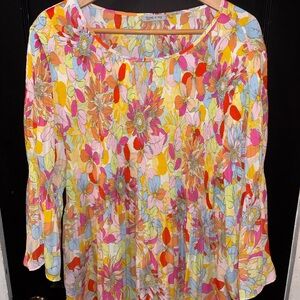 Floral & Ivy Multicolor Floral Retro Women’s Peasant Blouse 1X